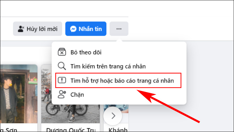 Tìm hỗ trợ hoặc báo cáo trang cá nhân 